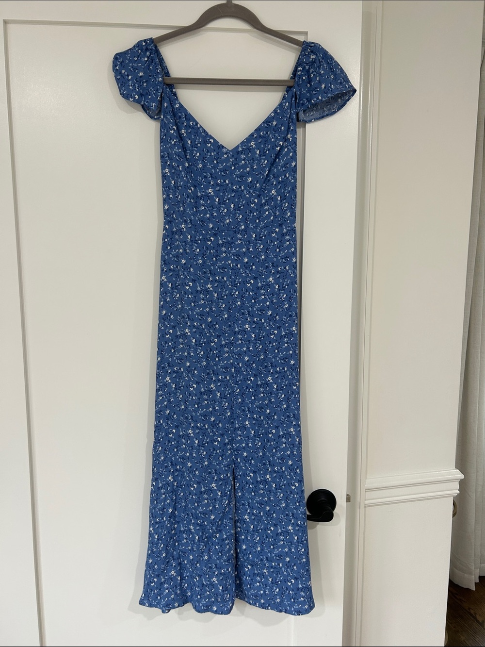 Reformation Blue Floral Square-Neck Maxi Jumpsuit